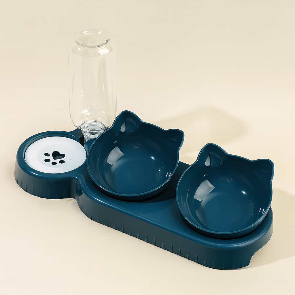Bols 3 en 1 pour Animaux – Gamelle Inclinée avec Distributeur d’Eau par Gravité, Protection du Cou pour Chats et Chiens